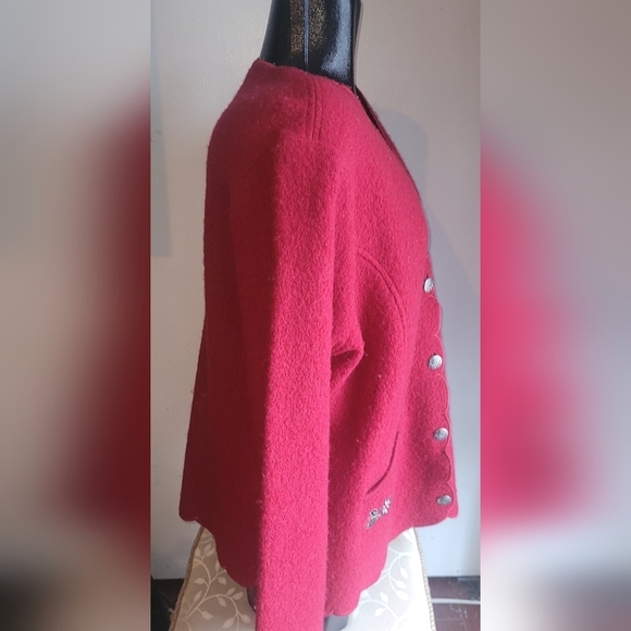Lindor Red Pure Wool Embroidered Cottagecore Cardigan Sweater L - Picture 3 of 9